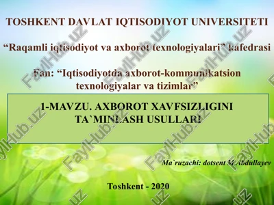 axborot xavfsizligini ta`minlash usullari — PPT