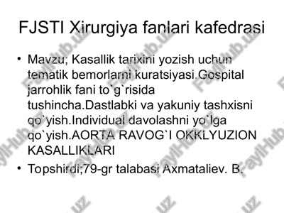 aorta ravog`i okklyuzion kasalliklari — PPT