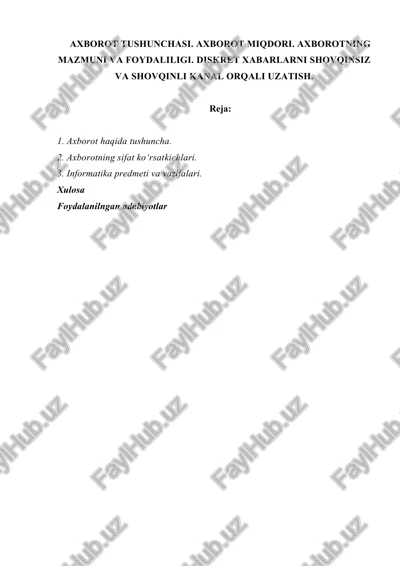 informatika predmeti va vazifalari — DOC