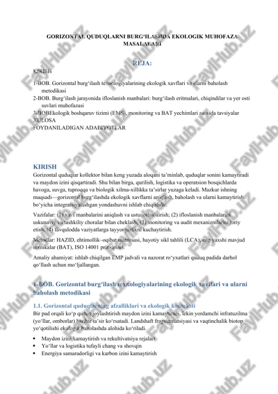 gorizontal quduqlarni burgʻilashda ekologik muhofaza masalalari — DOCX