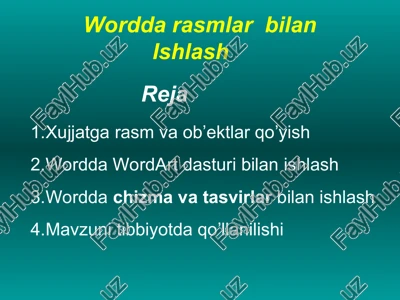 xujjatga rasm va ob’ektlar qo’yish — PPT