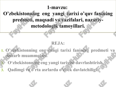 o’zbekistonning eng yangi tarixi — PPTX