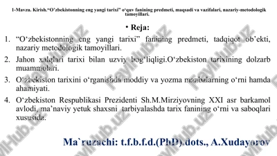 o‘zbekistonning eng yangi tarixi — PPTX