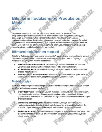 bilimlarni ifodalashning produksion modeli — DOCX
