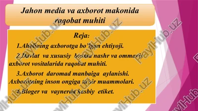 jahon media va axborot makonida raqobat muhiti — PPTX