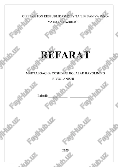 maktabgacha yoshdagi bolalar hayolining rivojlanishi — DOCX
