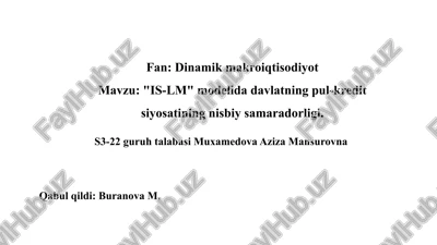 is-lm modelida davlatning pul-kredit siyosatining nisbiy samaradorligi. — PPTX