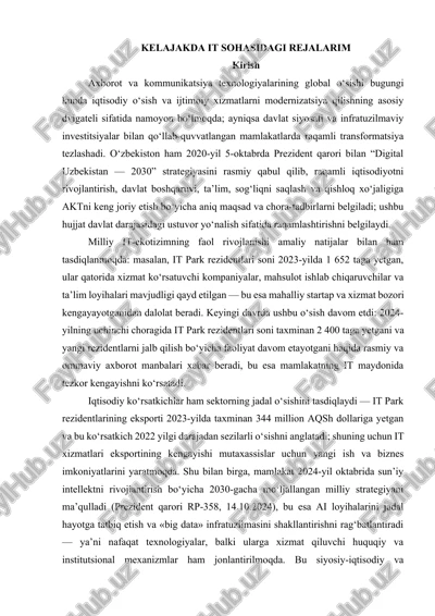 kelajakda it sohasidagi rejalarim esse — DOCX