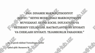 keyns modelidagi makroiqtisodiy muvozanat. — PPTX