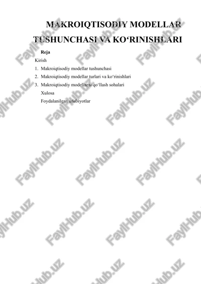 makroiqtisodiy modellar tushunchasi va koʻrinishlari — DOCX