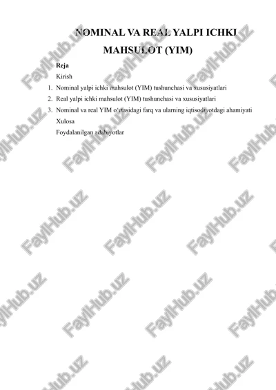 nominal va real yalpi ichki mahsulot (yim) — DOCX