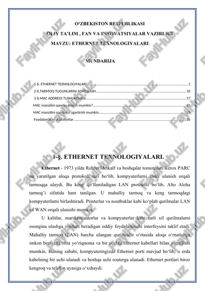ethernet texnologiyalari — DOCX
