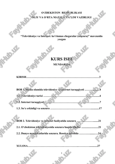 televideniye va internet: ko’rinmas chegaralar (senzura) — DOCX