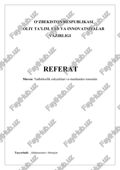 tadbirkorlik subyektlari va manfaatdor tomonlar — DOCX