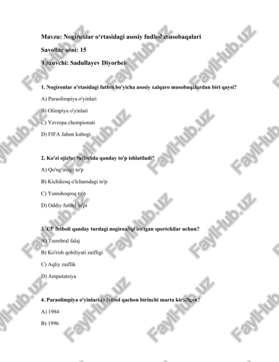 nogironlar oʻrtasidagi asosiy fudbol musobaqalari — DOCX