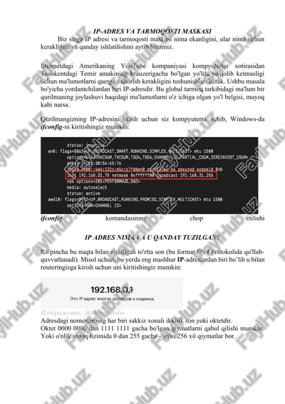 ip-adres va tarmoqosti maskasi — DOCX