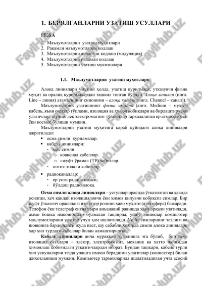 ma'lumotlarni uzatish usullari — DOCX
