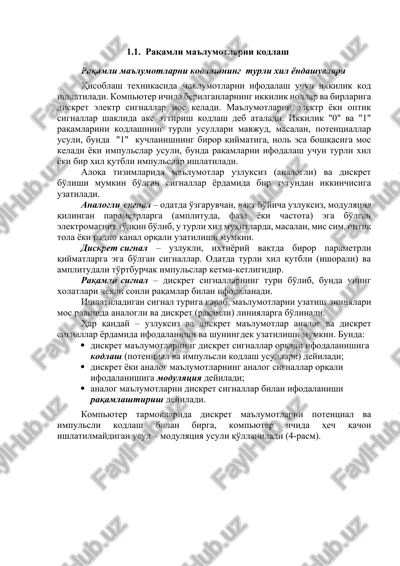 raqamli ma'lumotlarni kodlash — DOCX