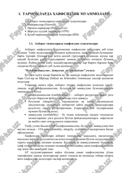 tarmoqlarda xavfsizlik muammolari — DOCX