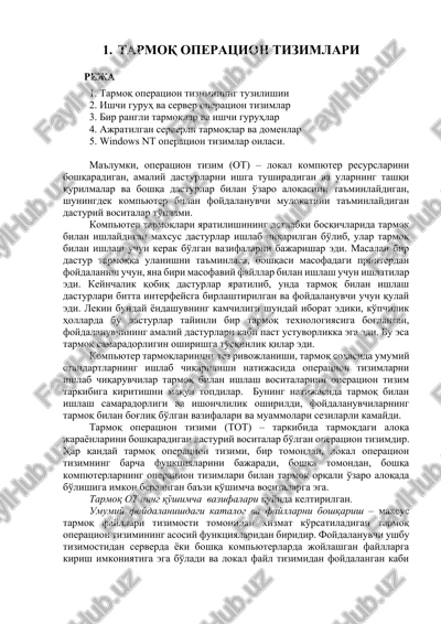 tarmoq operatsion tizimlari — DOCX