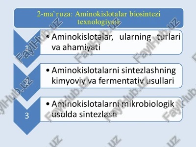 aminokislotalar biosintezi texnologiyasi — PDF