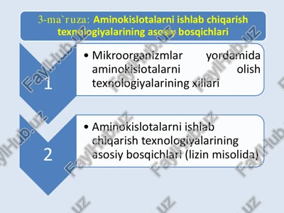 mikrobiologik usulda aminokislotalarni olish texnologiyalari — PDF