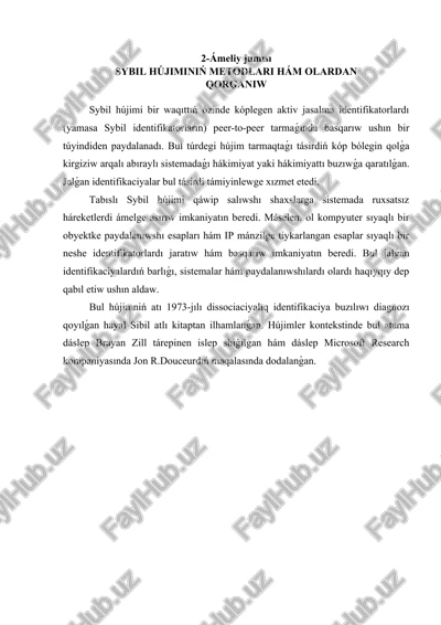 sybil hújiminiń metodlari hám olardan qorģaniw — DOCX