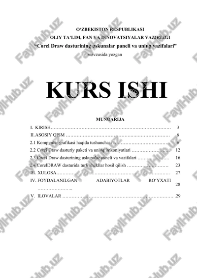 corel draw dasturining uskunalar paneli va uning vazifalari — DOCX