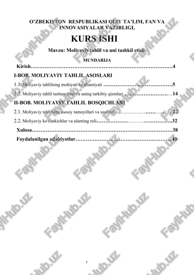 moliyaviy tahlil va uni tashkil etish — DOCX