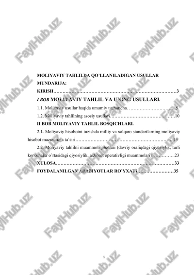 moliyaviy tahlilda qo’llaniladigan usullar — DOCX