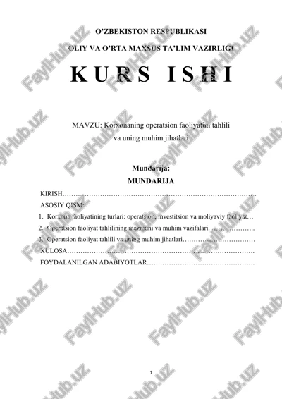 korxonaning operatsion faoliyatini tahlili va uning muhim jihatlari — DOCX