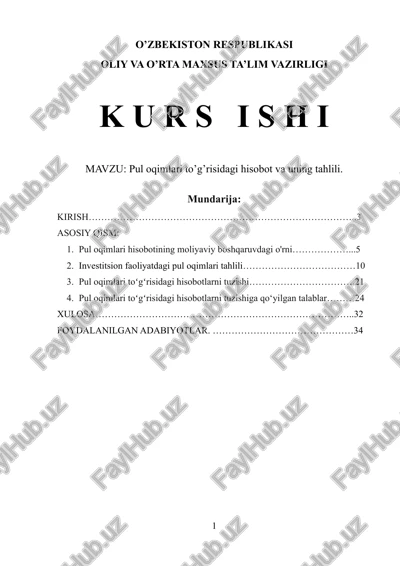 pul oqimlari to'g'risidagi hisobot va uning tahlili — DOCX