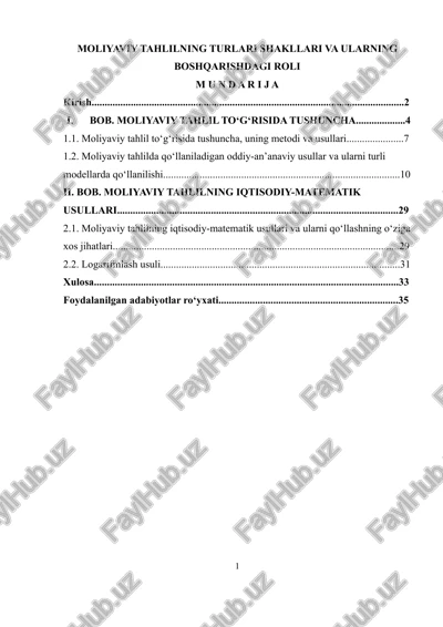 moliyaviy tahlilning turlari shakllari va ularning boshqarishdagi roli — DOCX
