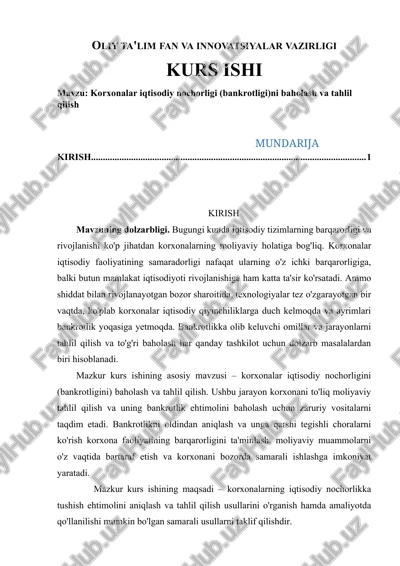 korxonalar iqtisodiy nochorligi (bankrotligi)ni baholash va tahlil qilish — DOCX