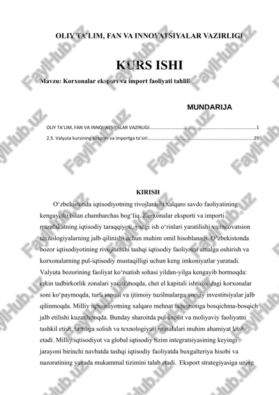 korxonalar eksport va import faoliyati tahlili — DOCX