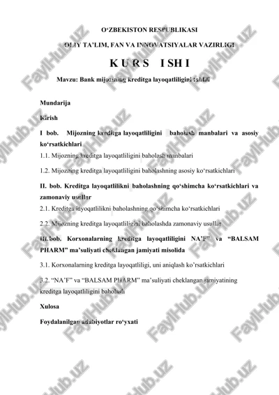 bank mijozining kreditga layoqatliligini tahlili — DOCX