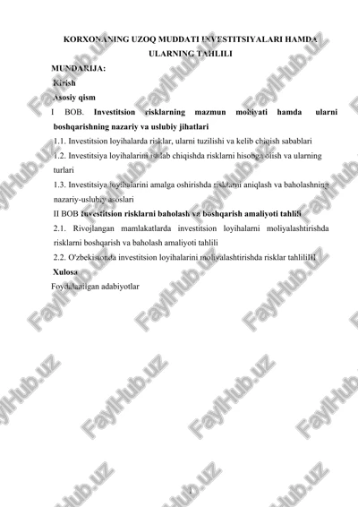 korxonaning uzoq muddati investitsiyalari hamda ularning tahlili — DOCX