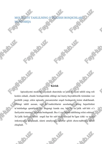 moliyaviy tahlilning o’tqazish bosqichlari — DOCX