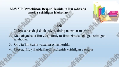 o‘zbekiston respublikasi data’lim sohasida amalga oshirilgan islohotlar — PPTX