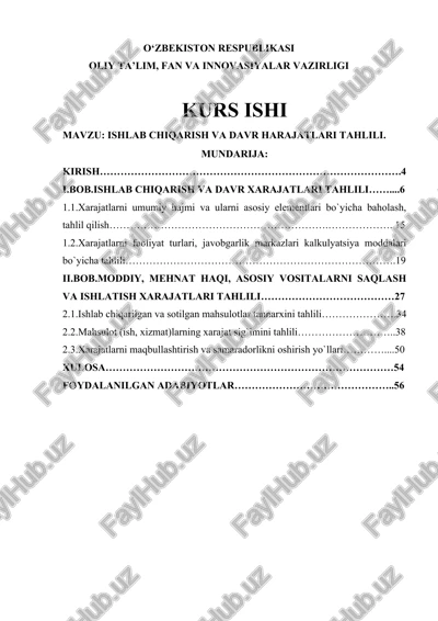 ishlab chiqarish va davr harajatlari tahlili — DOC