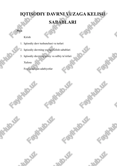 iqtisodiy davrni yuzaga kelish sabablari — DOCX
