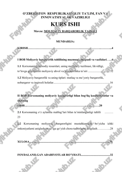 moliyaviy barqarorlik tahlili — DOCX
