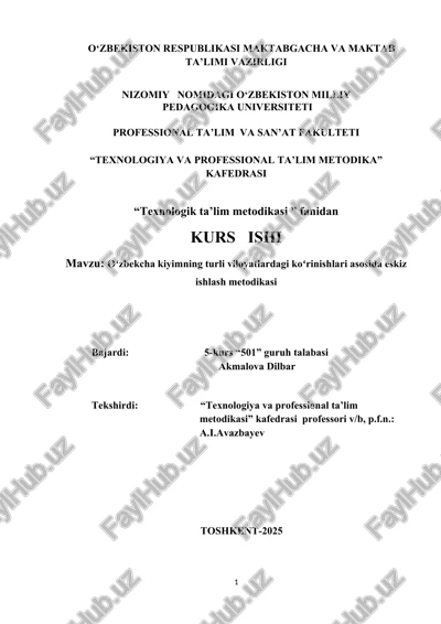 oʻzbekcha kiyimning turli viloyatlardagi koʻrinishlari asosida eskiz ishlash metodikasi — DOCX