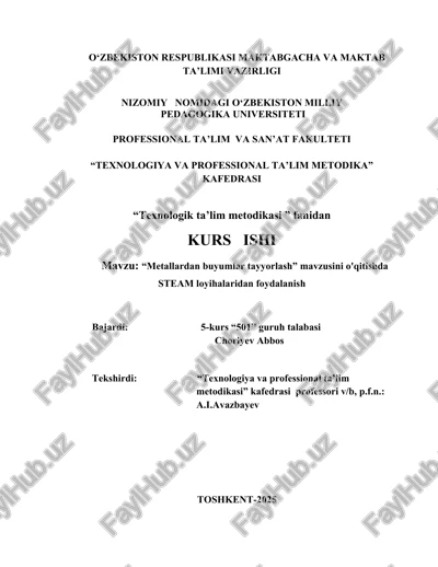 “metallardan buyumlar tayyorlash” — DOCX