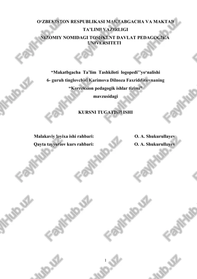 korreksion pedagogik ishlar tizimi — DOCX