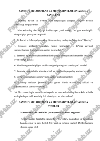 samimiy muloqotlar va munosabatlar — DOCX