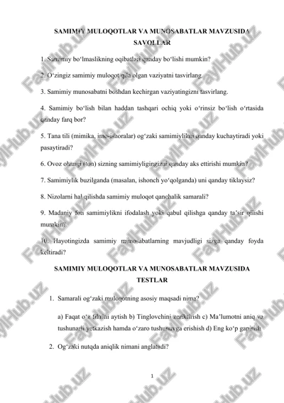 samimiy muloqotlar va munosabatlar — DOCX
