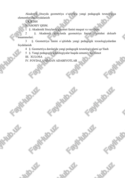 akademik litseyda geometriya o‘qitishda yangi pedagogik texnologiya elementlaridan foydalanish — DOCX