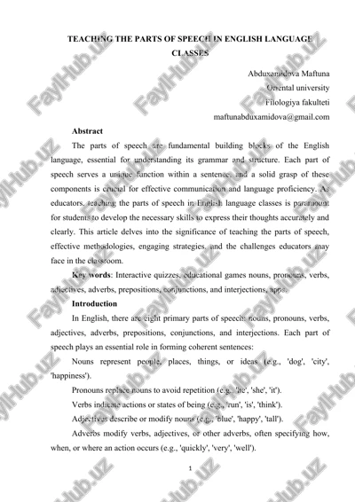 teaching the parts of speech in english language classes — DOCX