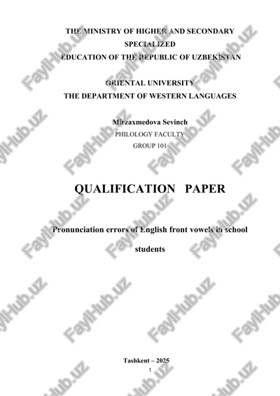 pronunciation errors of english front vowels in school students — DOC
